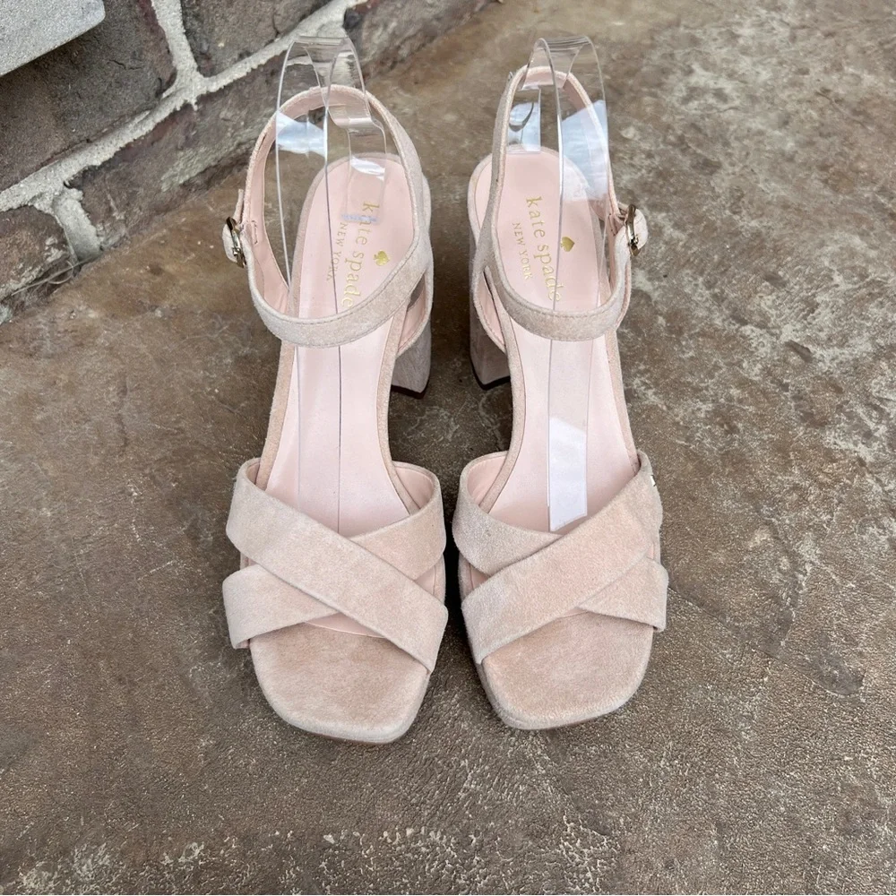 KATE SPADE Delia Platform Sandal Nude Suede  Sz 8.5